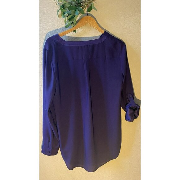COPY - Chico's Blouse 1/Medium Purple Satin Trim V-Neck Long Roll Tab Sleeve Sh… - Picture 4 of 9